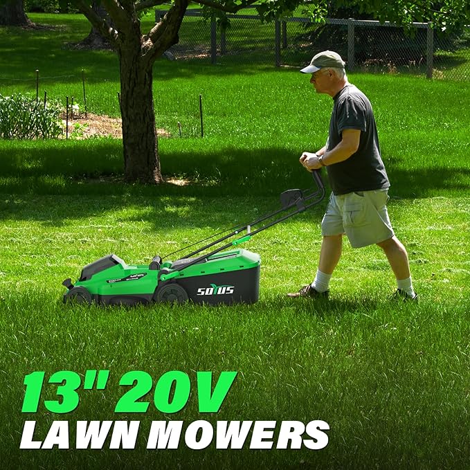 SOYUS Lawn Mower Cordless, 13 Inch 20V Electric Lawn Mowers with Brushless Motor, 5-Position Height Adjustment, 4.0Ah Battery & Charger Included
