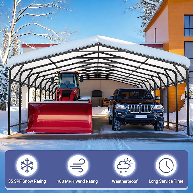 Polar Aurora 20x30 FT Metal Carport with Heavy Duty Carport Canopy, Car Port with Upgraded Support Framework and Reinforced Base, Car Garage Shelter for Car, Boats and Truck