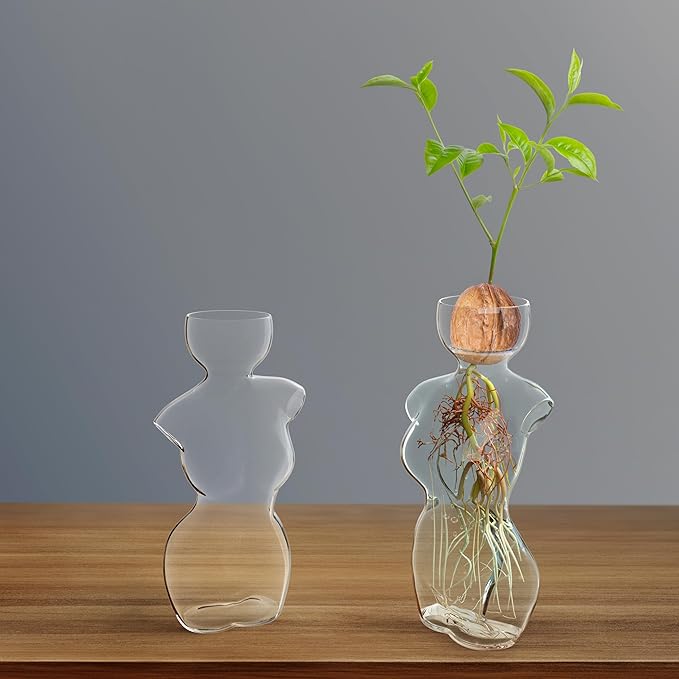 Elegant Female Silhouette Glass Vase by HMC for Plant Propagation and Flower Arrangements - Perfect for Seed Starting, Water Rooting, and Home Decor - Ideal for Avocado, Bulbs, and Plant Cuttings