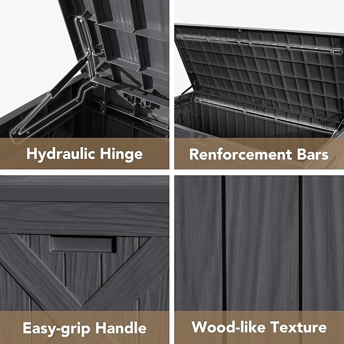 Devoko 120 Gallon Deck Box Resin Outdoor Storage Box Waterproof for Patio, Large Outdoor Storage Bench Lockable for Outside (Grey)