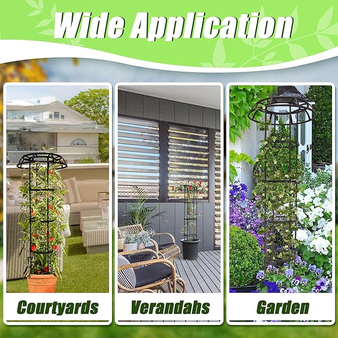 Garden Trellis for Climbing Plants, 2 Pack 53.2 Inch Mushroom Top Trellis for Climbing Plants Outdoor Indoor, Rustproof Metal with Plastic Coated Plant Climbing Support for Flower Fruits Vines