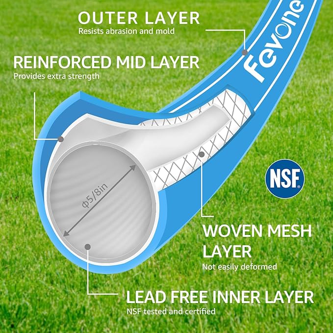 Fevone Garden Water Hose with Solid Aluminum Fittings for Patio & Garden, Drinking Water Safe, 5/8" x 80 ft