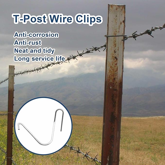T-Post Clips Galvanized Steel Fence Clips 150 PCS 10 Gauge Convenient and Fast Installation Pre-Cut Fence Ties for T-Posts/U-Posts