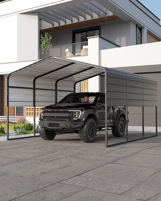 13' X 16' X 8.5' Heavy Duty Metal Carport with Galvanized Roof, Weatherproof Car Garage Shelter, All-Weather Permanent Cover for Cars/Trucks/Boats/Tractors