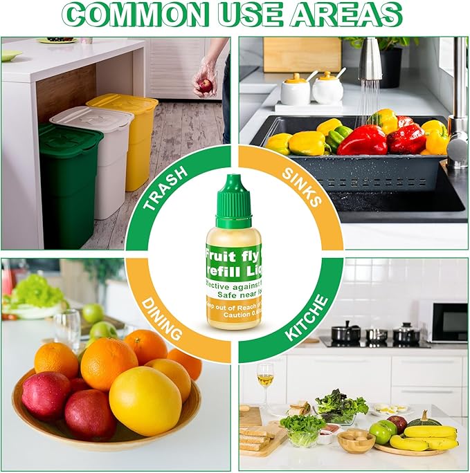 Qualirey 24 Pack Fruit Fly Trap Refill Liquid, 0.68oz Per Bottle Liquid Fruit Fly Traps for Indoors, Non Toxic Bait Safe Near Pets, Food and Kids, Lure Refill for Home Kitchen