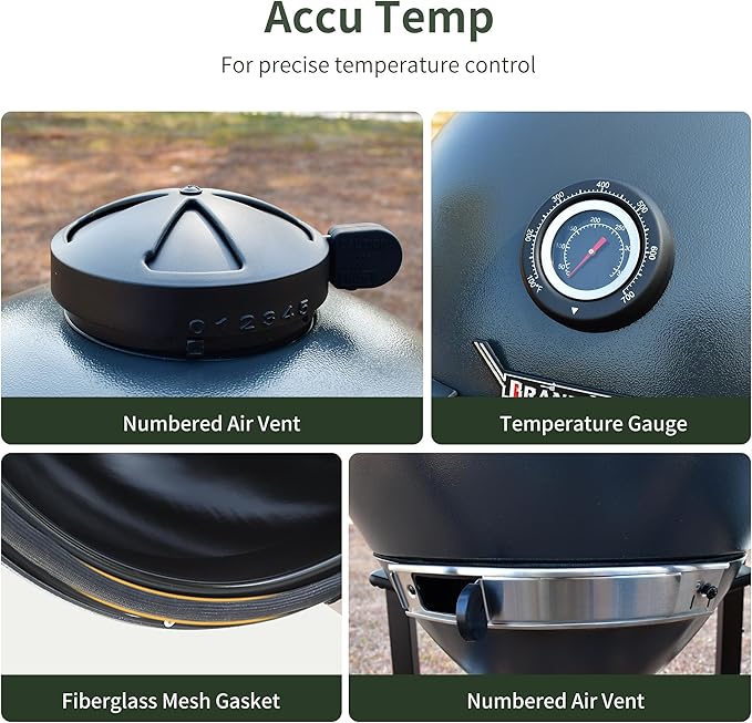 Brand-Man Charcoal Grill & Smoker Steel Kamado - 22" Cast Iron Grates, Grilling Basket, Large Prep Table Cart, Ideal for Outdoor Cooking