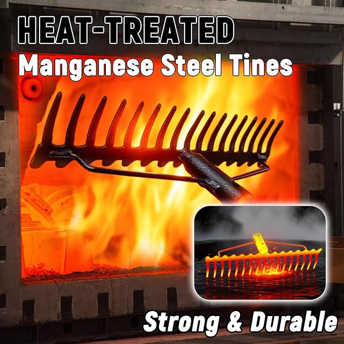 Bow Rake, 68-Inch Adjustable Handle Garden Rake with 17 Steel Tines, Heavy Duty Dual-Sided Metal Rake Landscape Gardening Tool for Soil Loosening Lawn Yard Leaves Mulch Thatch Removing