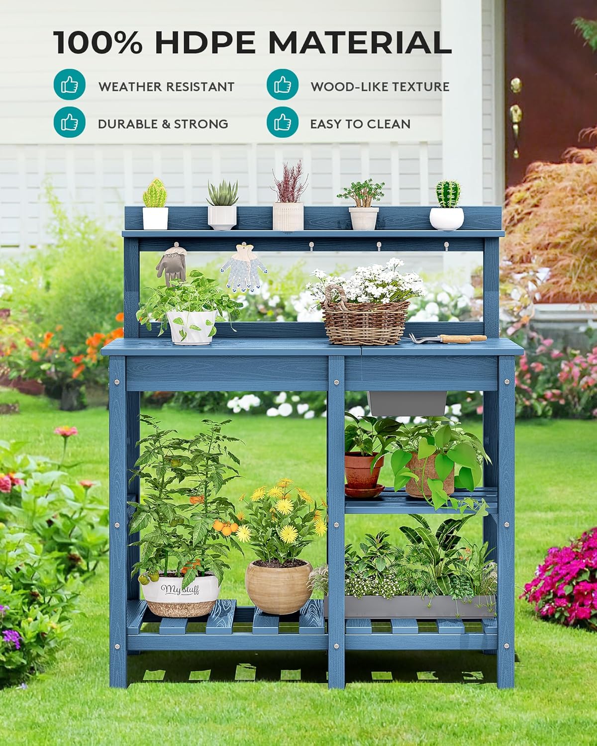 SERWALL Potting Table Set of 2 for Outside All Weather Use- Blue