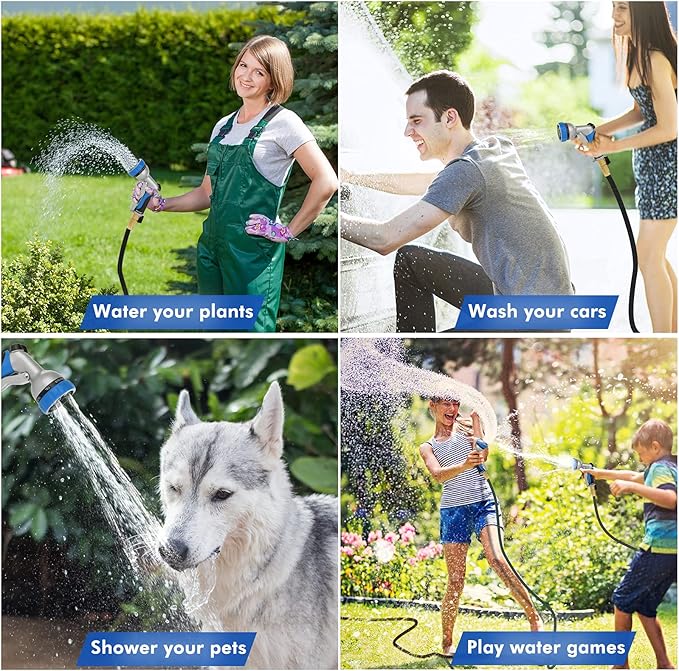 RESTMO Garden Hose Nozzle, Heavy Duty Metal Water Hose Nozzle with 7 Adjustable Spray Patterns, High Pressure Hand Sprayer with Flow Control, Best for Watering Plant & Lawn, Washing Car & Pet, Blue