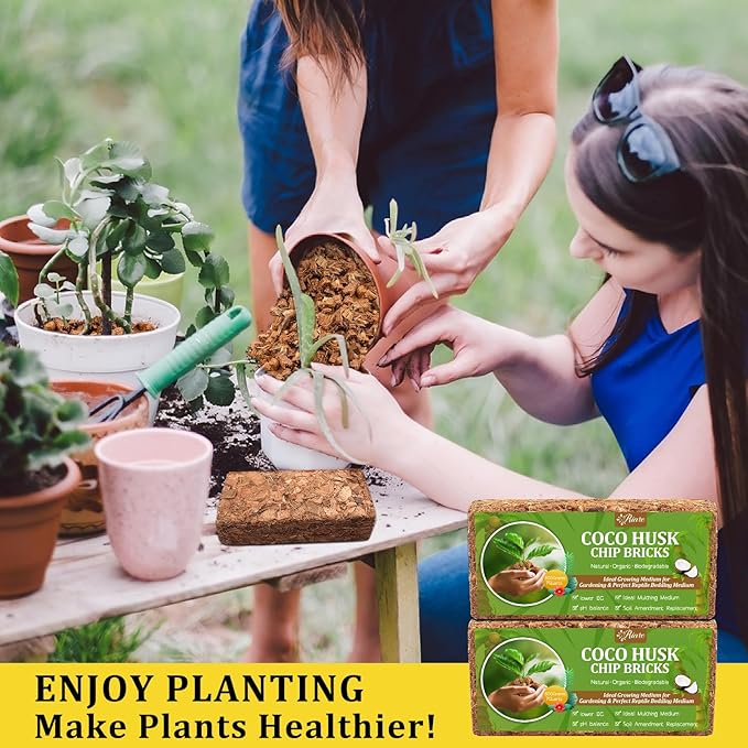 Riare 6 Pack Coco Chips Substrate for Plants- 6.6lb 100% Organic Coconut Husk Brick with Low EC and pH Balanced, High Expansion Coconut Substrate Coco Husk Mulch for Garden Flowers, Herbs, Planting