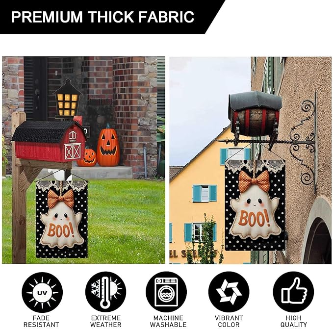 Cute Ghost Garden Flag Halloween Booooo Holiday Garden Flag Vertical Double Sided Rustic Farmland Burlap Yard Lawn Outdoor Decor 12.5x18"