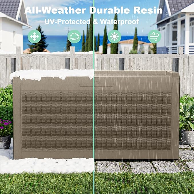 60 Gallon Outdoor Storage Box – Resin Deck Box with Lockable Lid, Waterproof Patio Furniture Storage for Tools, Garden & Yard Organization