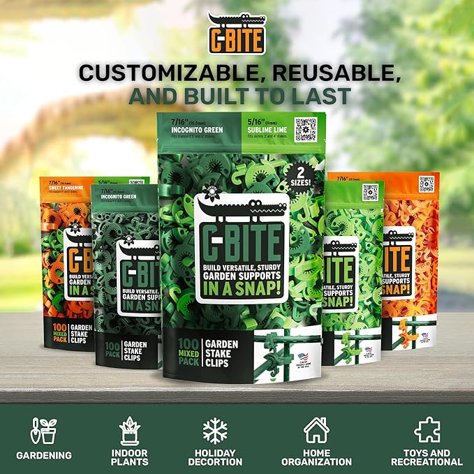 Plant Mixed Color & Size Support Clips | Tomato Cage Connectors for Trellis, Garden Stakes, Wire Fence, Climbing Plants, Vine, Gardening Protection | 50 Lime (5/16") + 50 Green (7/16")