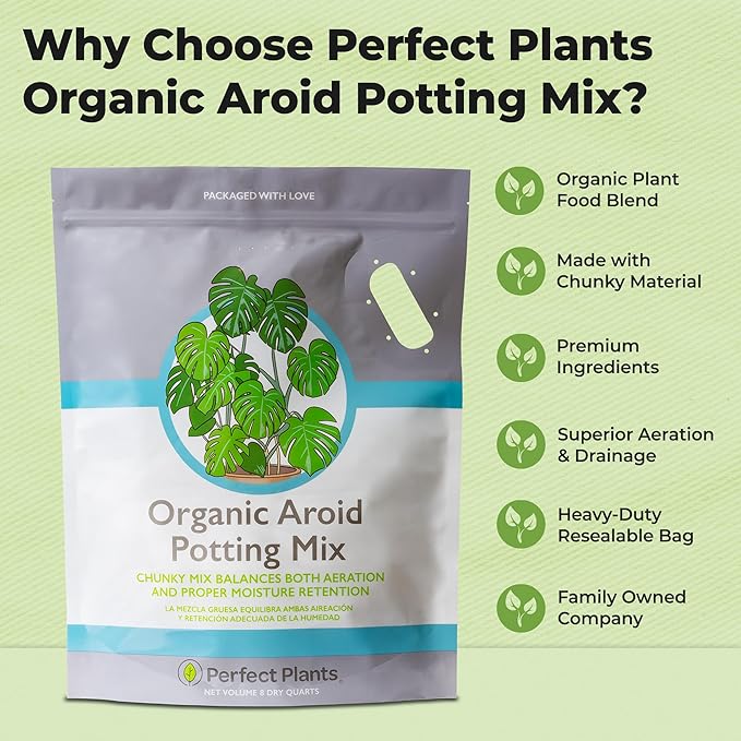 Organic Aroid Potting Mix by Perfect Plants | Chunky Gardening Soil for Tropical Indoor House Plants | Pine Bark Chips and Mycorrhizae (8qt)