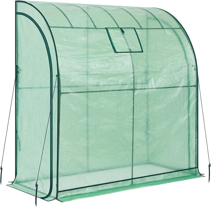Lean-to Greenhouse with 3-Tier Shelves: Ohuhu Portable Walk-in Wall Mounted Green House with Mesh Windows, 79"x39"x83" Large Greenhouses with 2 Roll-Up Zipper Doors Reinforced Structure for Outdoors