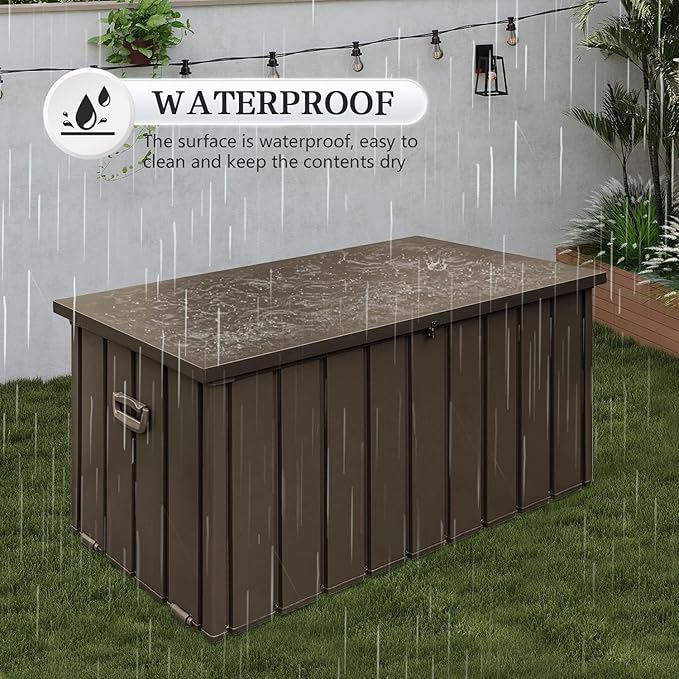 Domi 160-Gallon Outdoor Storage Box – Waterproof, Lockable Storage Cabinet for Patio Furniture, Garden Tools & Pool Supplies – Large Metal Storage for Cushions, Toys & More