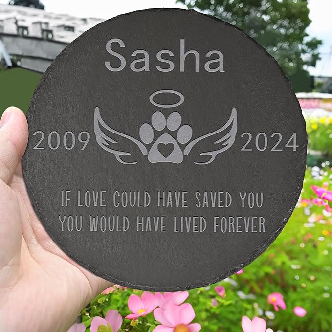 Pet Memorial Stone Pet Garden Statue - Pet Memorial Gifts - Pet Print Tombstone - Pet Loss Gift - Loss of Pet - Round