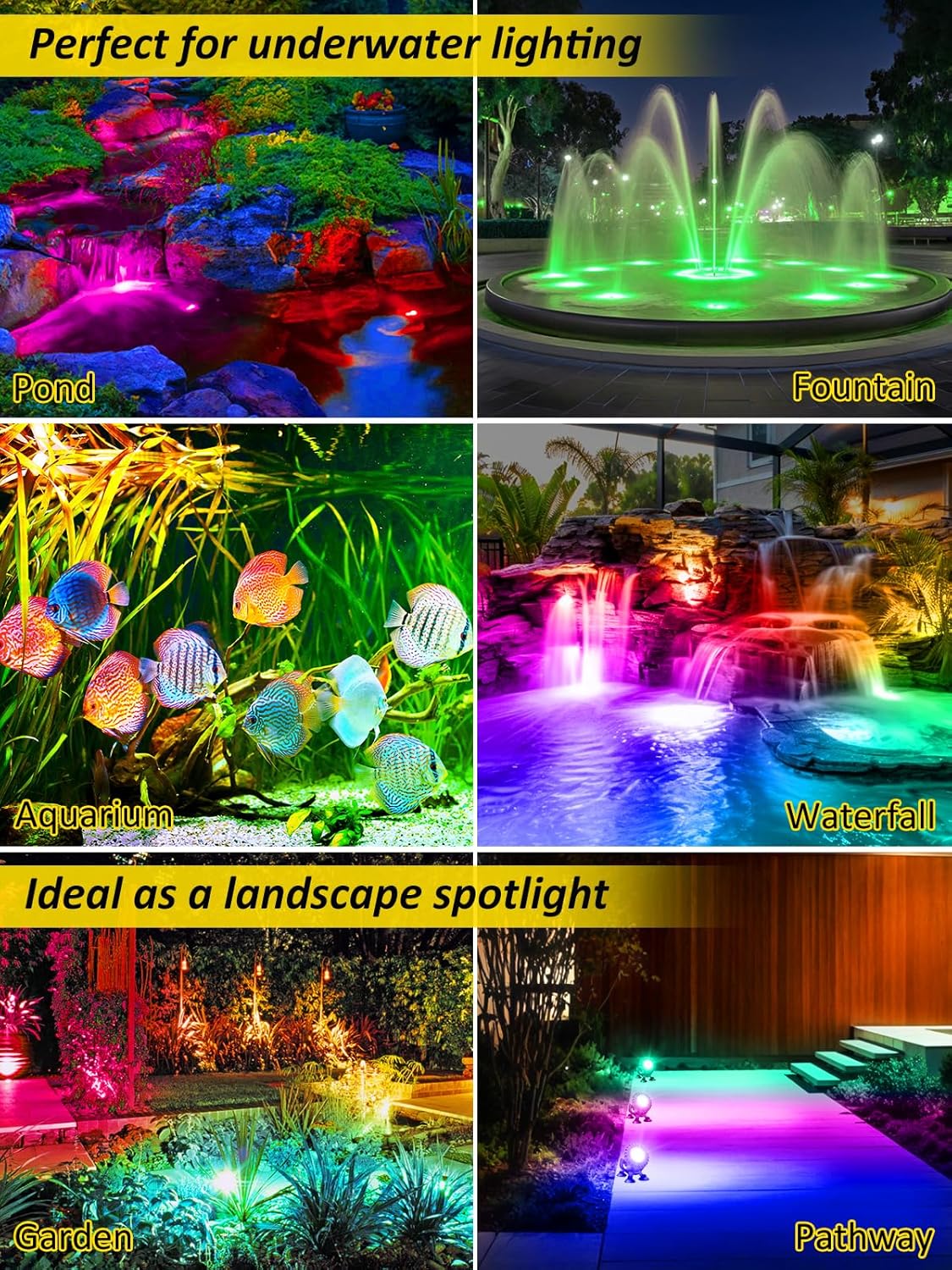 T-SUN Color Pond Lights with Timer, Bright LED Underwater Pond Light Submersible Fountain Lights for Fish Tank Remote Control IP68 Waterproof Landscape Spotlights for Garden Koi Pond Aquarium(6-Head)