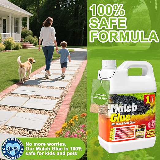 Mulch Glue for Landscaping - 1 Gallon (128 oz) Strong Adhesion Fast Drying Rock Glue, Non-Toxic Weather-Resistant Easihold Gravel Binder for Walkways, Gardens, Pea Gravel, Stones, Rubber, Leaf Piles