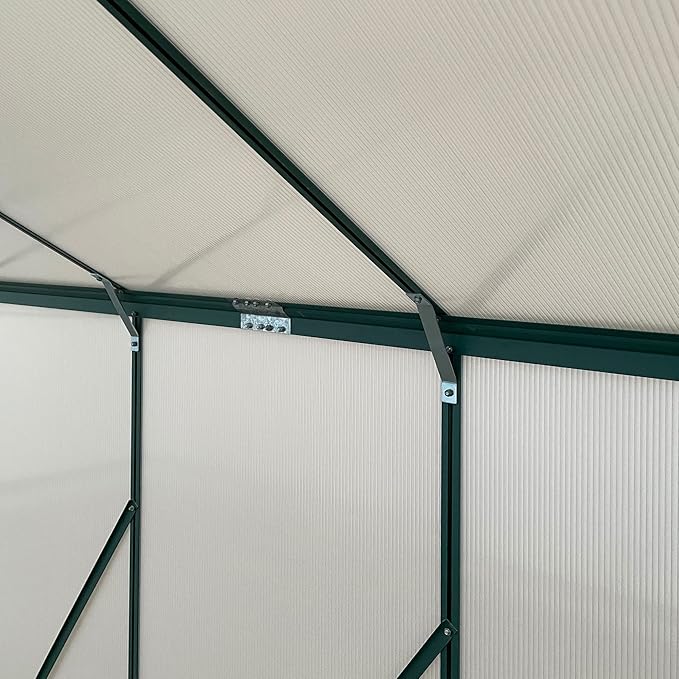 Outsunny 16' x 8' Aluminum Greenhouse Polycarbonate Walk-in Garden Greenhouse Kit with Adjustable Roof Vent, Rain Gutter and Sliding Door for Backyard, Patio, Clear