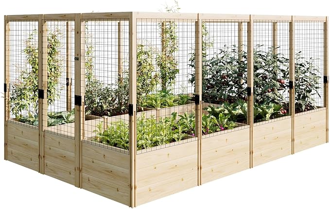 PaPaJet Wooden Raised Garden Bed for Outdoor, Deep Large Planter Box with Netting for Gardening, Vegetables, Flowers, Herbs(7.5× 11.8× 5.9FT)