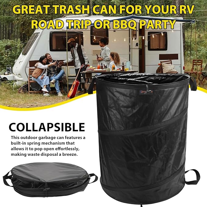 YUDI & GARDEN 45 Gallon Collapsible Garden Bag|Collapsible Trash Can|Camping Trash Can,Black,for Collecting Weeds,Grass Clippings,Party and Yard Waste