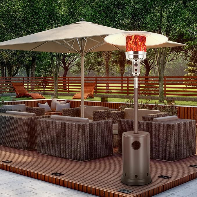 Hykolity 50,000 BTU Patio Heater with Sand Box, Table Design, Double-Layer Stainless Steel Burner, Wheels, Tip-over Protection System, Outdoor Heater for Home and Residential, Brown