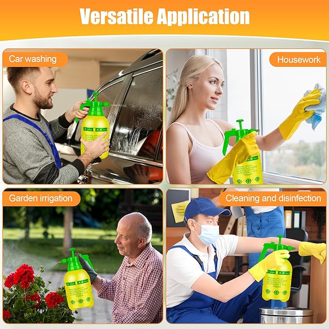 4 Pcs 1/2 Gallon Plastic Handheld Pump Sprayer – Garden Pressure Sprayer Bottle with Adjustable Nozzle for Plants, Cleaning, Household Tasks – White & Yellow