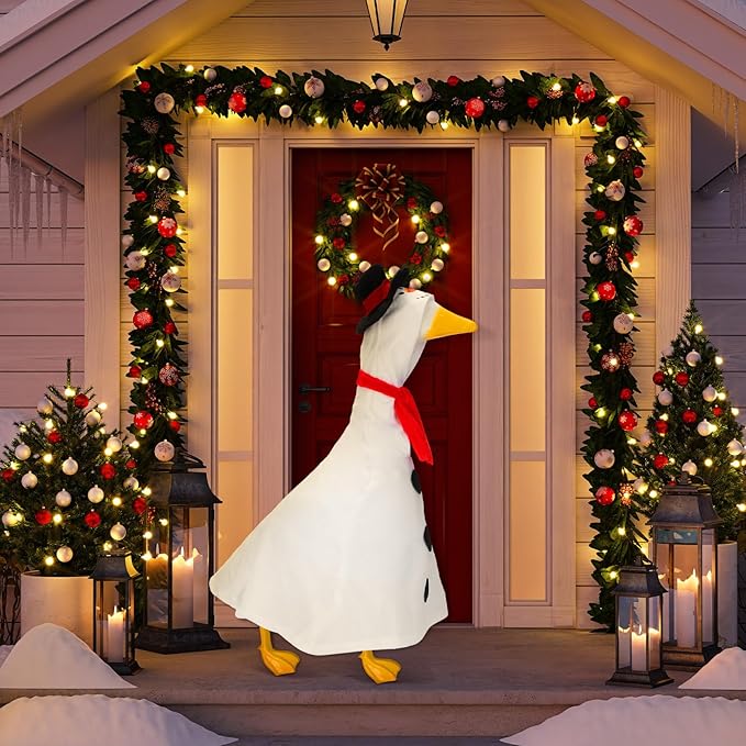 Outus Christmas Snowman Goose Outfits Funny Snowman Porch Goose Outfit 23 Inch Holiday Lawn Geese Cloth for Christmas Yard Garden Outdoor Decorations