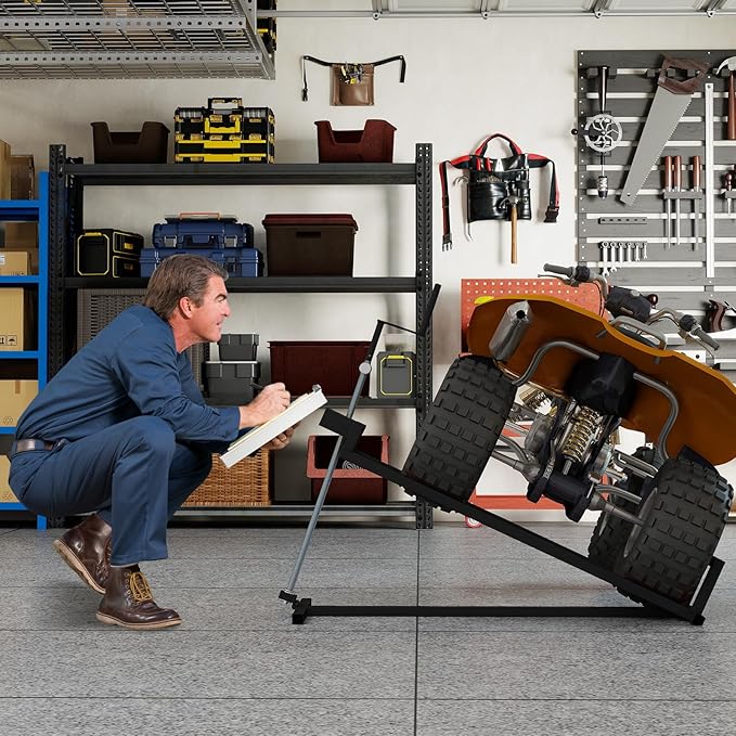 Goplus Lawn Mower Lift, 880LBS Folding Riding Mower Lift Jack with Adjustable Height, Manual Handle, Rotating Sleeve, Heavy Duty Lawn Tractor Lift, Zero Turn Mower Lift for Garden Farm, No Assembly