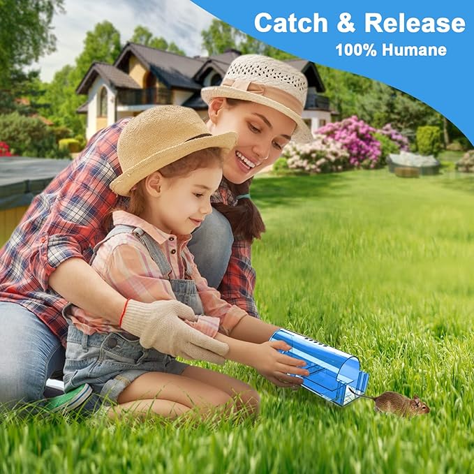 6 Pack Humane Mouse Traps No Kill, Catch and Release Live Mouse Trap Indoor for Home, Reusable Mice Trap Cage with Cleaning Brush(Blue)