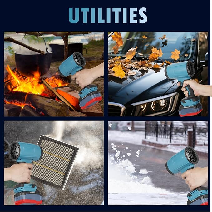 Cordless Leaf Blower Portable Dust Cleaner 21V Handheld Turbo Jet Blower 300000 RPM Compressed Air Duster for Patio Cleaning Lawn Care Drying Camping Blowing Leaves & Snow w/ 2 Batteries, Blue