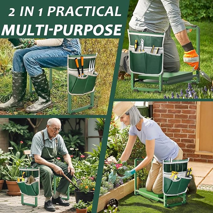 FLINTER Garden Kneeler and Seat, 10.2" Wider Heavy Duty Thick Gardening Bench for Kneeling and Seat - Multifunctional Kneeler Bench, Gardening Gifts for Women, Seniors Grandparents, Green