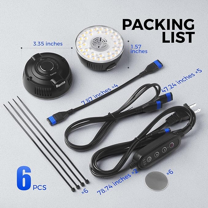 Barrina Orbgrow OG09 Puck Grow Light, 5000K 54W(6 x 9W, 810 Watt Equiv), Full Spectrum Plant Light for Indoor Plants, Magnetic & Linkable with Timer, 5 Levels Dimmable for Plant Shelf, 6 Packs, Black