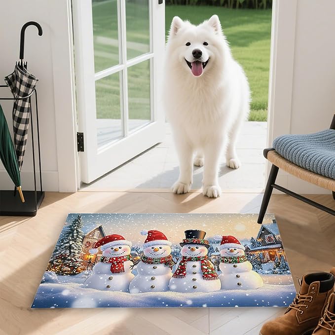 Welcome Mat Indoor,Winter Snowman Family Front Door Mat,Christmas Tree Entryway Rug for Porch Patio Non-Slip Outdoor Entry Doormat for Back Door Outside Entrance Hallways,30 x 17 Inch