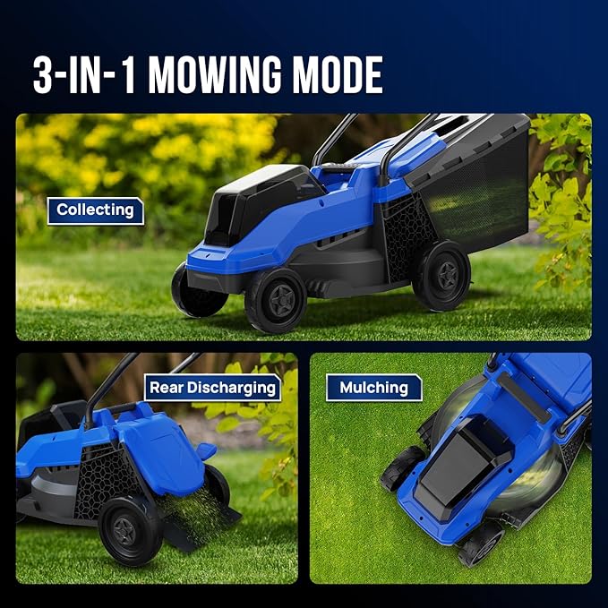 Wild Badger Power Electric Lawn Mower 40V Brushless 14" Cordless&Push, 5 Cutting Height Adjustment, 4Ah Battery and Super Charger, Blue