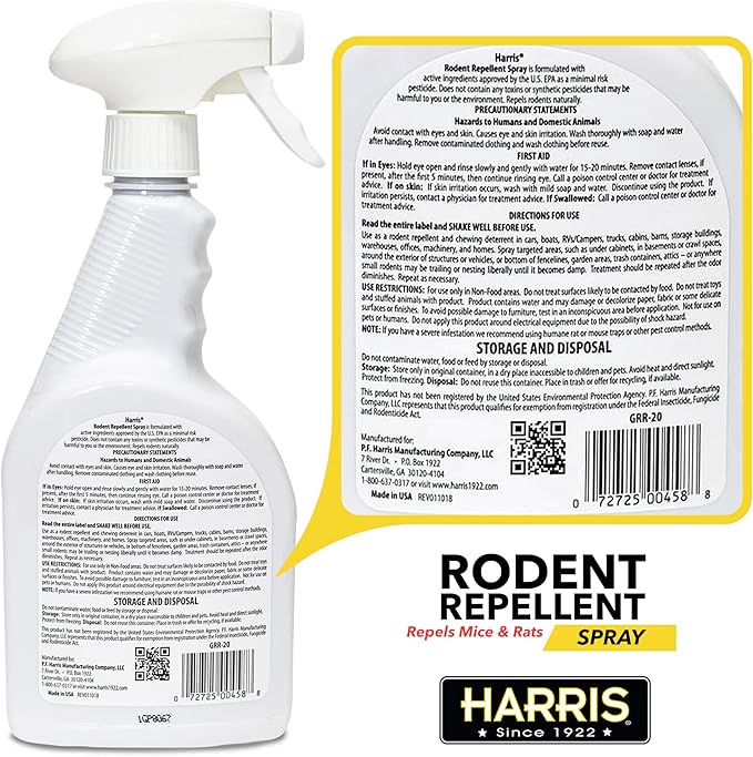 Harris Peppermint Oil Mice & Rodent Repellent Spray for House and Car Engines, Humane Mouse Trap Substitute, 20oz