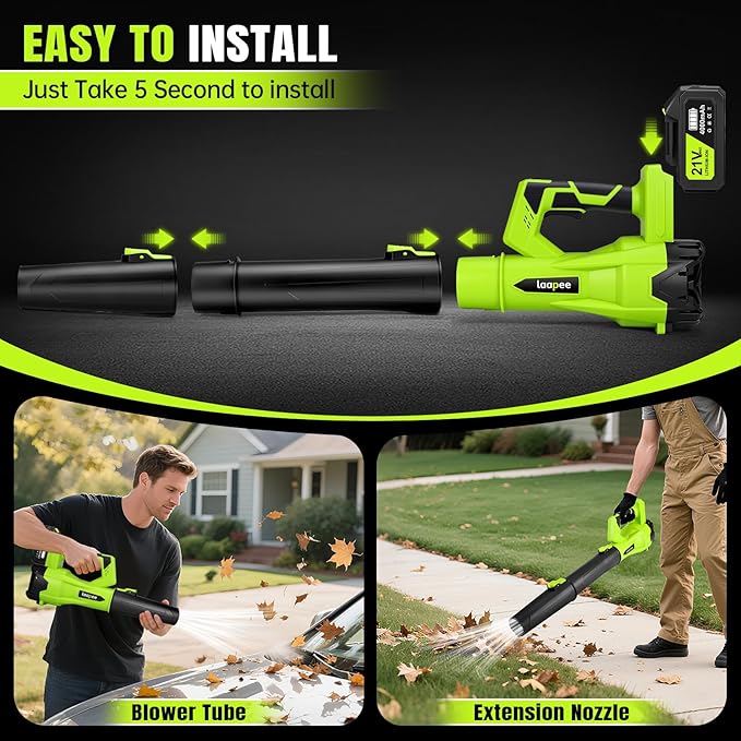 Leaf Blower Cordless,Brushless Electric Leaf Blower with 2 x 4.0Ah Battery Powered and Fast Charger, 680 CFM Cordless Blowers for Lawn Care and Dust,Snow,6 Speed Control