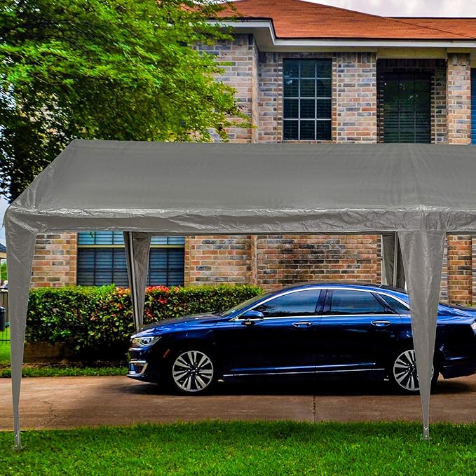 Sunnyglade 10x20 Ft Heavy Duty Carport Canopy Outdoor Portable Garage Tent Boat Shelter with 6 Legs for Outdoor Party, Wedding, Birthday, Garden, Boat,Dark Grey