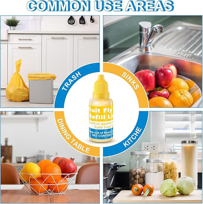 Qualirey Fruit Fly Trap for Indoor and Kitchen Use, 0.68 oz Each Bottle Fruit Fly Trap Refill Liquid, Ready to Use, Safe Near Food, Efficient Lure Refill Liquid, Yellow (20 Pack)