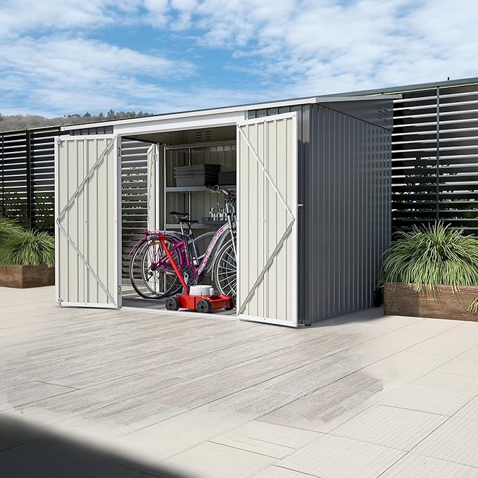 8x6 FT Outdoor Storage Shed with Reversible Door Installation, Heavy Duty Outdoor Shed w/Reinforced Floor Fram and Lockable Door, Garden Tool Storage Cabinet for Backyard Patio Lawn, Gray