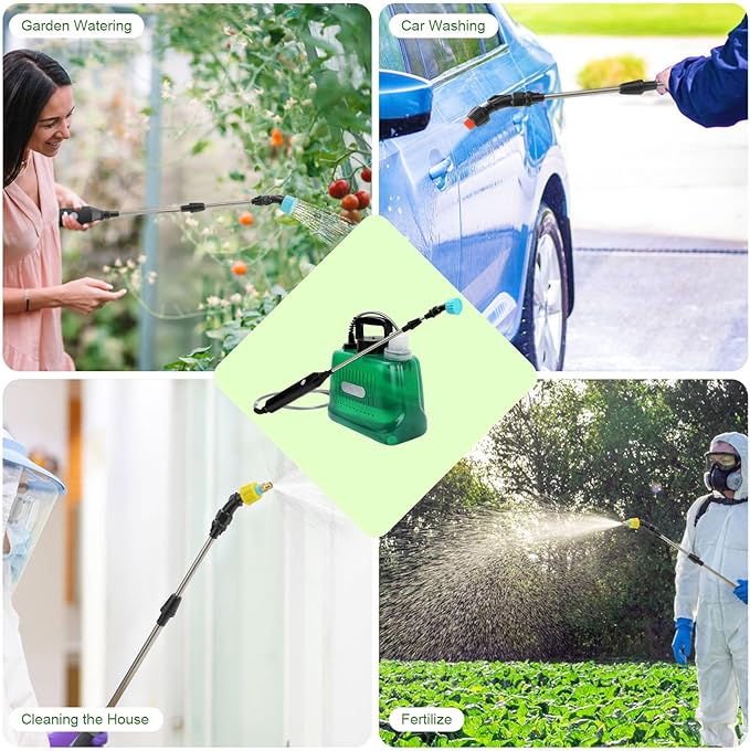 Battery Powered Garden Sprayer 2 Gallon, Upgrade Powerful Electric Sprayers with 3 Mist Nozzles, Retractable Wand, Garden Sprayers with Adjustable Shoulder Strap for Lawn,Cleaning