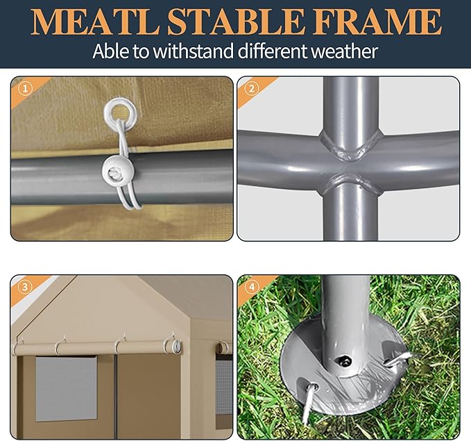 Shintenchi Portable Garage Canopy,10x20 FT Heavy-Duty Design Carport,Carport Canopy with Side-Opening Removable Door & Roll-Up Window,Portable Car Port for Car, Truck, Boat,Khaki