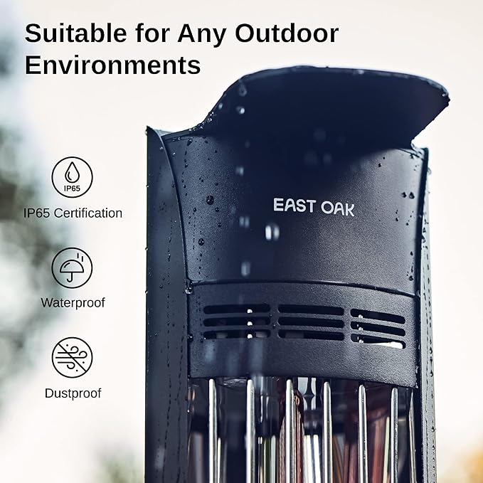 EAST OAK 1500W Electric Infrared Patio Heater, Indoor/Outdoor Tower Heater with Remote, 24H Timer, IP65 Waterproof, Tip-Over & Overheat Protection for Garage, Deck, Backyard