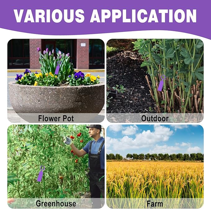 Plant Labels Yuanling 100Pcs Plastic Waterproof Plant Tree Tags Nursery Garden Markers for Indoor Outdoor Gardening Plants Vegetables Flowers Potted (Purple Color with 1 Marker Pen)