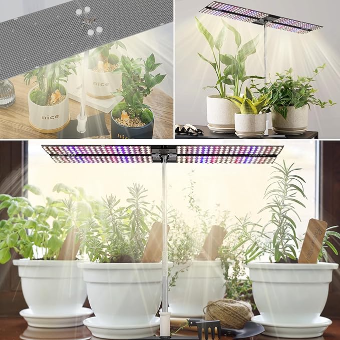 JCBritw 200W LED Grow Light on Stand for Indoor Plants, Desktop Plant Growing Lamp Full Spectrum with UV IR, 90 Degree Lens Tabletop Plant Light for Seed Starting, Seedlings, Veg, Fruits and Flower