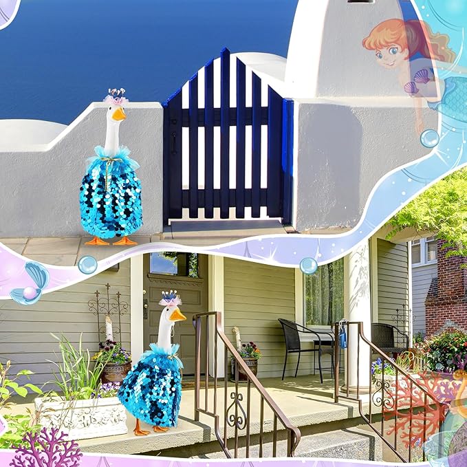 Princess Porch Goose Outfit Halloween Porch Goose Outfit Sparkly Rainbow Sequin Cape for 17" 23" Lawn Garden Yard Geese(Dark Blue)