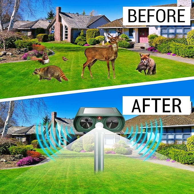 4 Pack Ultrasonic Animal Repeller Outdoor Solar Deer Repellent Ainmal Cat Deterrent with Motion Sensor to Repel Squirrel Dog Rabbit Raccoon Repellent for Yard Garden