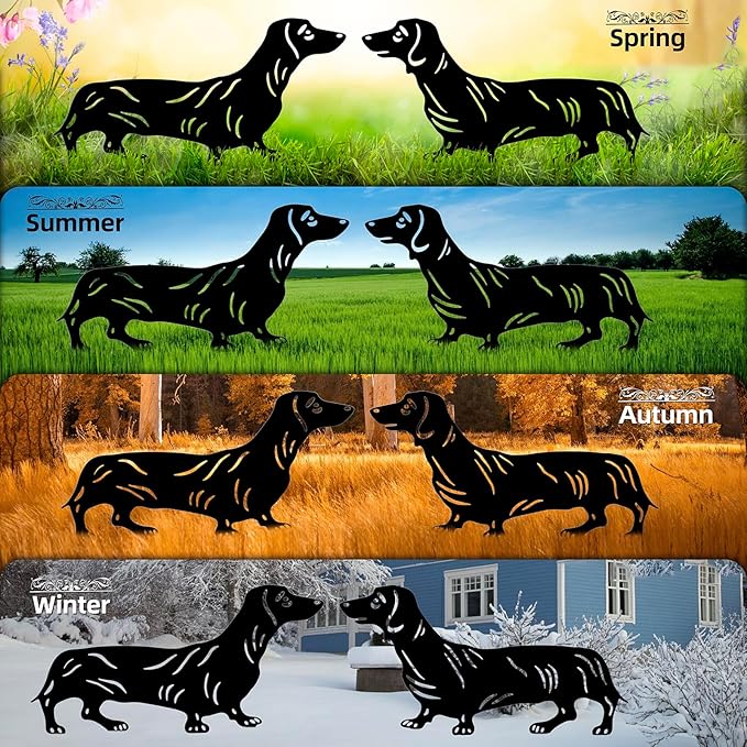 Dachshund Metal Garden Stakes Decor - 2 Pack Realistic Dog Statues for Outdoor, Lawn & Patio - Weatherproof Animal Silhouette Yard Ornaments,Unique Dachshund Gifts for Dog Lovers