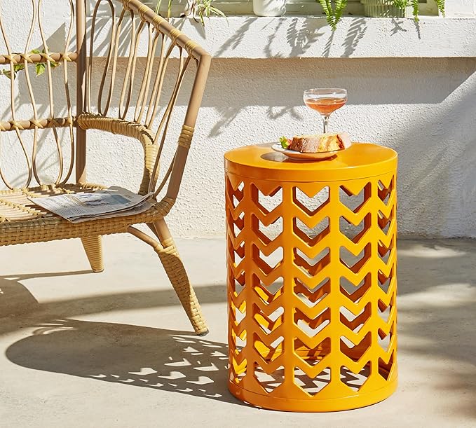 HFHOME Set of 3 Metal Side End Tables Nightstand, Nesting Round Coffee Table for Indoor Outdoor, Heavy Duty Metal Plant Stand Living Room Garden Stool - Orange